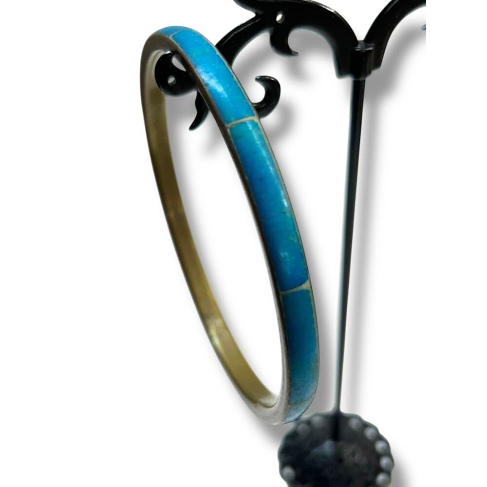 Copper Color Faux Turquoise Bangle Bracelet 2.5" Inside Diameter (3/8"w)